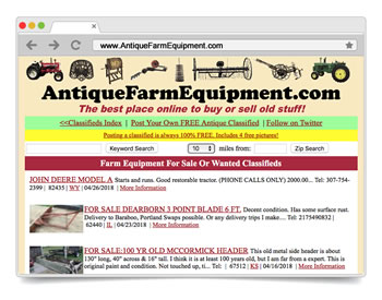 Antique Farm Equipment is a FREE Online Classified Ads Site to BUY or SELL your Antique and Collectible Farm Equipment Antique Farm Equipment is a FREE Online Classified Ads Site to BUY or SELL your Antique and Collectible Farm Equipment